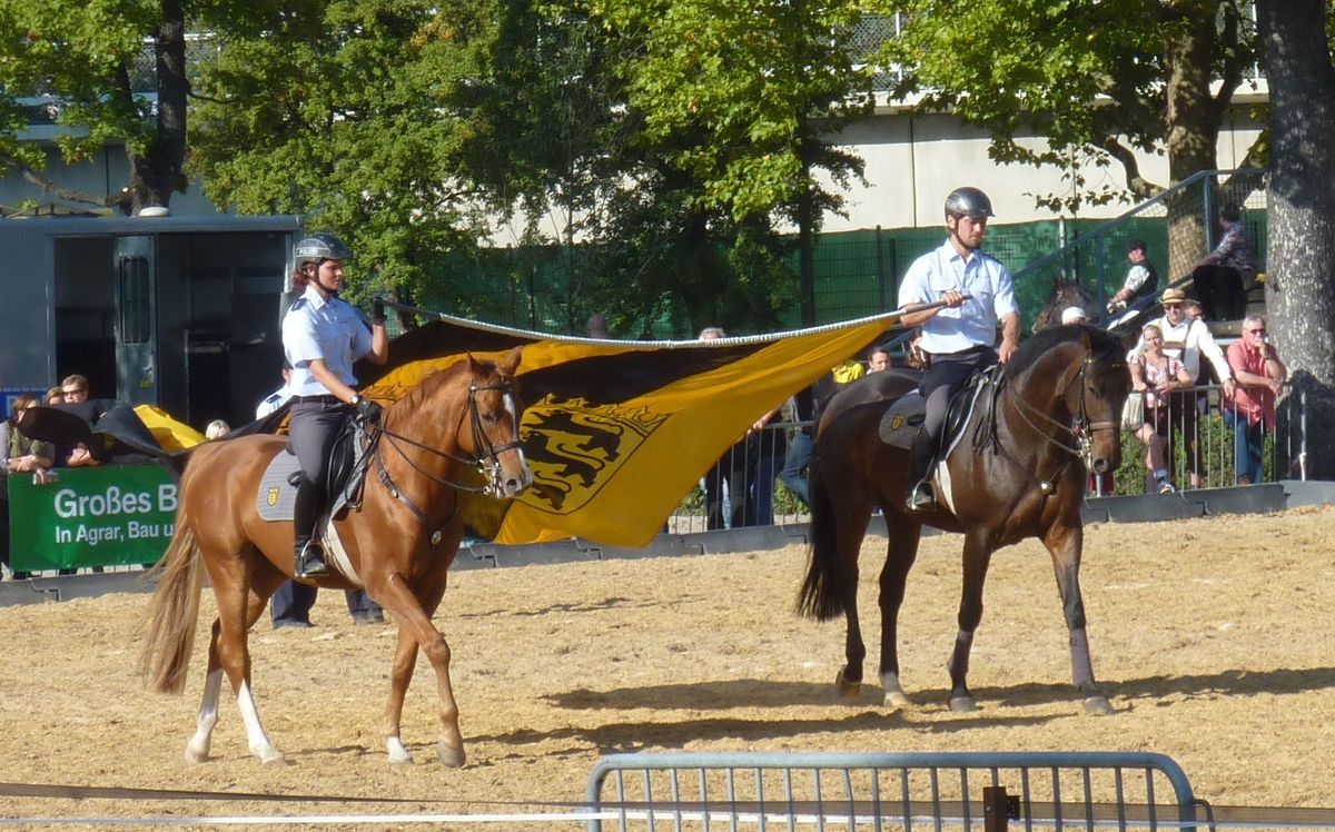 Zuschauer am Vorführring des Landwirtschaftlichen Hauptfests mit Tieren in der Arena