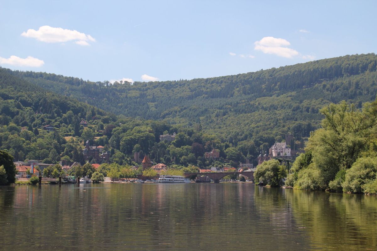 Blick mainabwärts auf die Mainbrücke und die Altstadt von Miltenberg